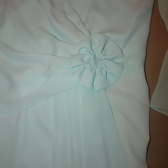 Vintage AEMW Light Blue Wrap Dress Floral Detail Long Sleeves Back Zipper USA - Picture 9 of 16
